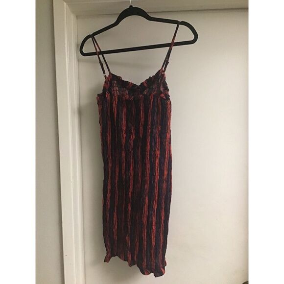 NWOT~Forever 21 Red & Blue Stripe Stretchy Seersucker Mini Sundress Sz Large - Picture 3 of 3